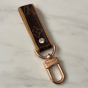 Spark*l Authentic Upcycled LV Classic Brown Monogram Key Fob Rose Gold Clasp